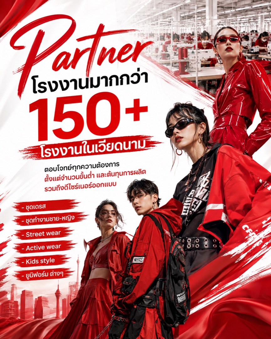 Partner โรงงานมากกว่า 150+ โรงงานในเวียดนาม — เดรส, ชุดทำงาน, Street wear, Active wear, Kids, ยูนิฟอร์ม